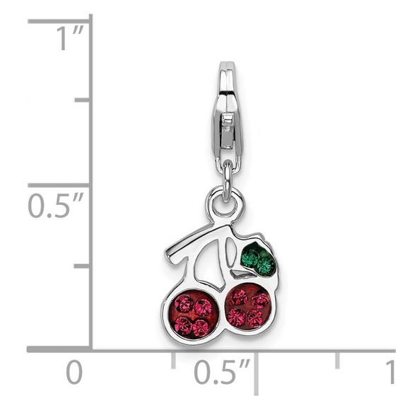 Sterling Silver RH Swarovski Crystals Cherries w/Lobster Clasp Charm - Picture 2 of 4